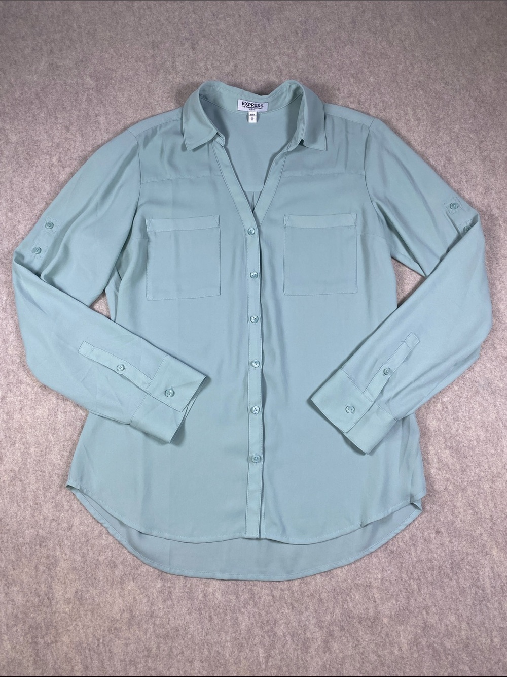Express Portofino Slim Fit Shirt M Seafoam Mint Green Button Down Blouse
